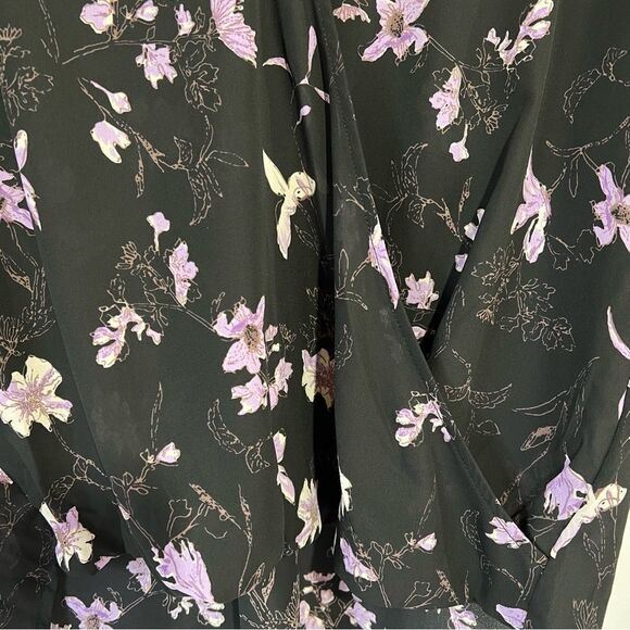 Stitch Fix West Kei Blouse Womens Small Black Floral Knot Roll Tab Sleeve Top - Picture 3 of 5